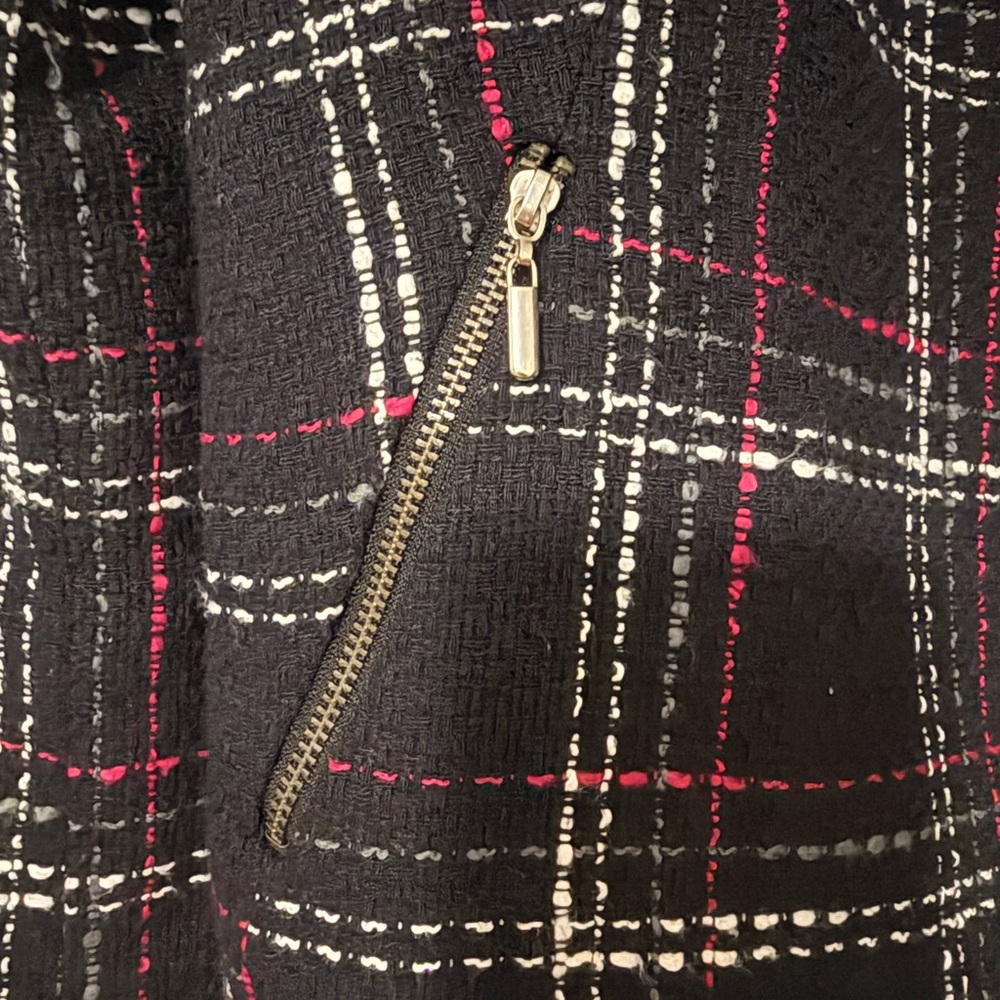 Bandolino Black Plaid Tweed Moto Blazer Jacket Size 16 Pink White - Picture 4 of 6